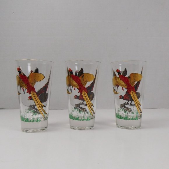 Lot Of 3 Vintage Hazel Atlas Glass 10oz. Tumbler Flying Pheasants - Picture 4 of 7
